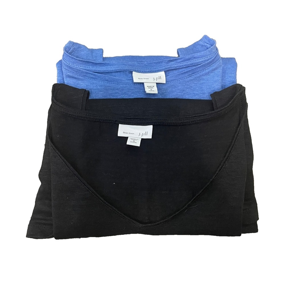 J Jill Love Linen Lot 2 Tops MP Black Blue Tank Blouses Lagenlook Closet Staple